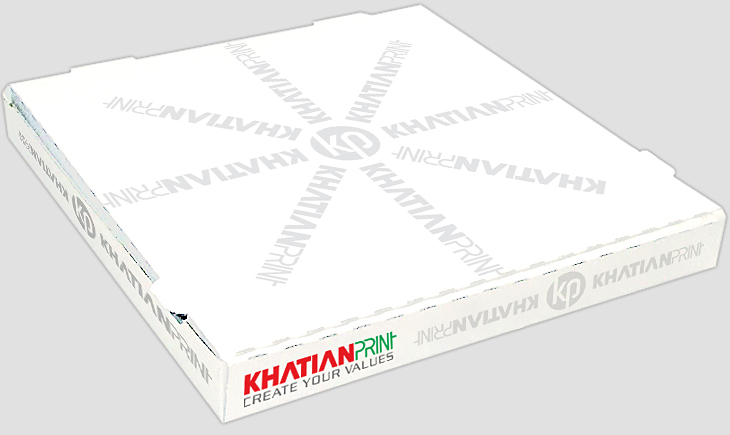 pizza takeout white boxes standard regular pitza packs typical piza cases | khatian print