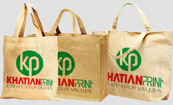 jute fabric shopping bags natural raw cotton textile cloth marketing sacks | khatian print