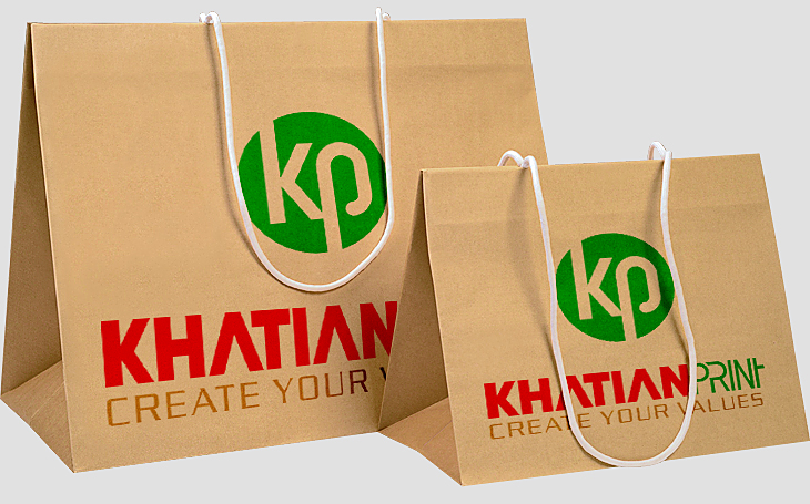 brown craft tote bags recycled kraft paper colored shopper buying sacks | khatian print