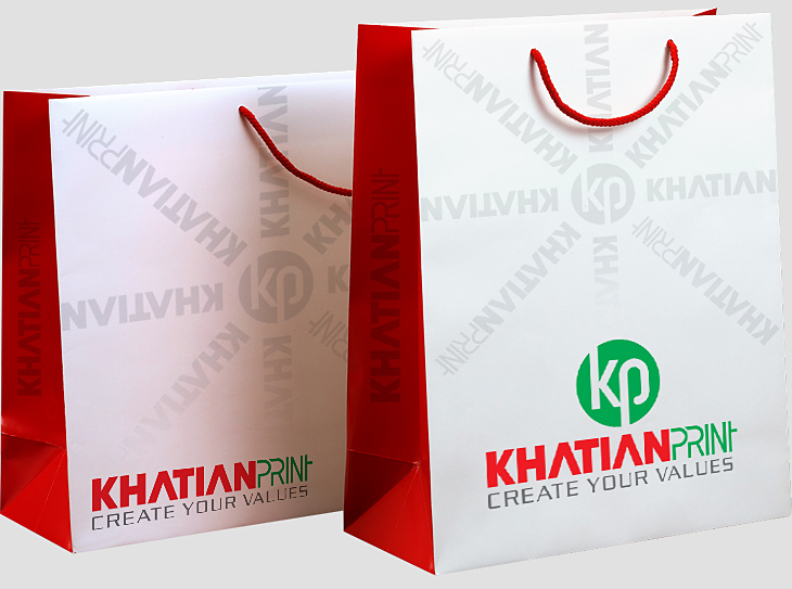 red marketing shopping bag white matte elegant retail handbag tote sack | khatian print